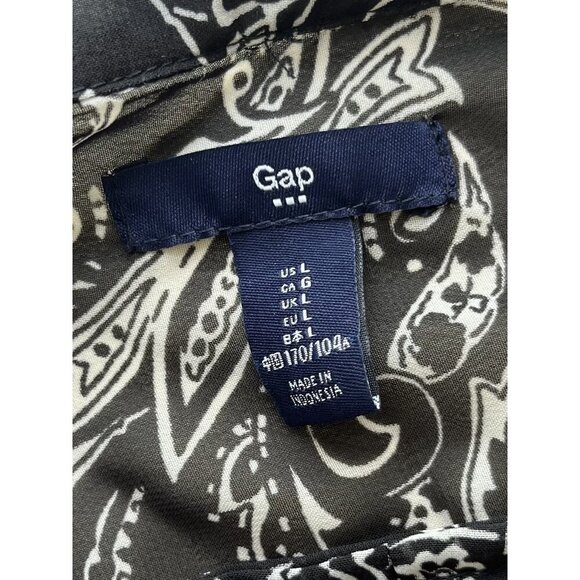 Gap Black & Cream Print Popover Blouse Semi Sheer L - Picture 5 of 5